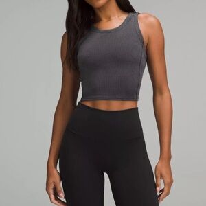 Lululemon Ribbed Softstreme Cropped Tank Top Black Gray Size 8